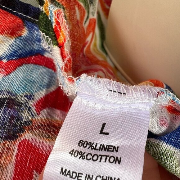 Linen Blend By Heater Orchard Multicolored Off The Shoulder Top Shirt Sz L - Picture 7 of 7